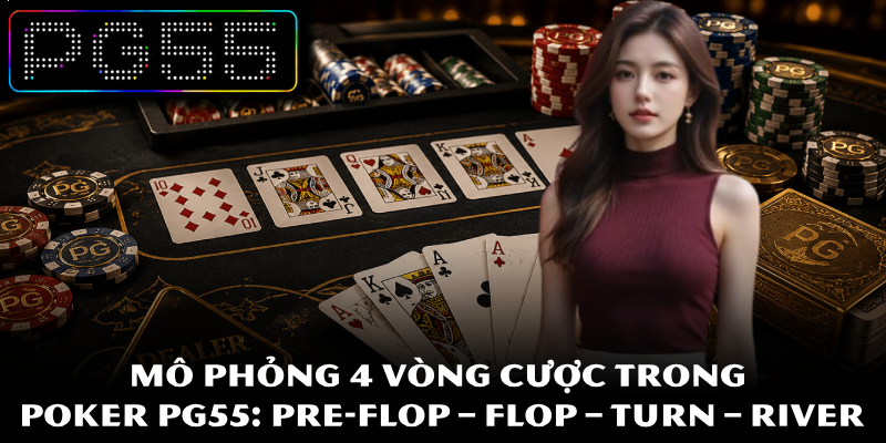 Poker PG55 – Game Trực Tuyến Đẳng Cấp Cho Dân Mê Bài 3 Mô phỏng 4 vòng cược trong Poker PG55: pre-flop – flop – turn – river